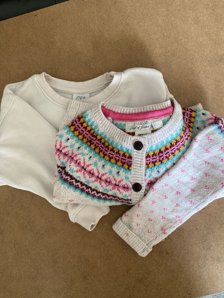 Zara White Sweatshirt and designer cardigan 3-4yrs image 1