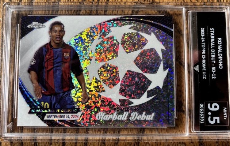 Get Graded 9.5 2022-23 Topps Chrome Uefa Champions League Starball Debut Ronaldinho Trading Card