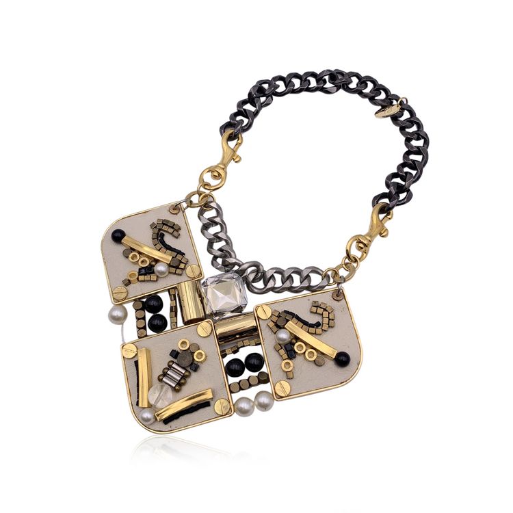 opavintage.com 3.1 Phillip Lim Collana con ciondolo in metallo dorato e pelle beige product image