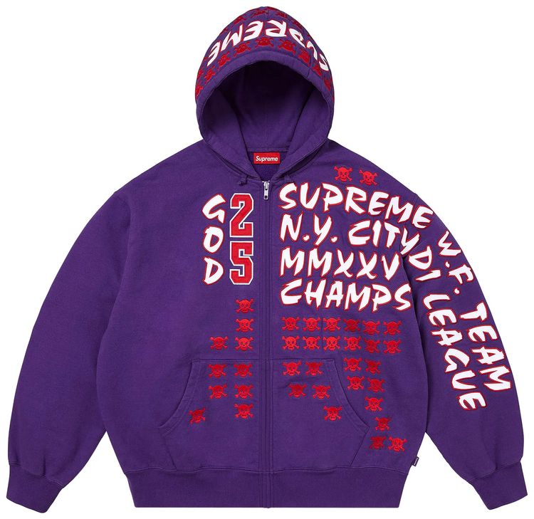 Supreme League Champs Zip Up Hooded Sweatshirt Purple image 1