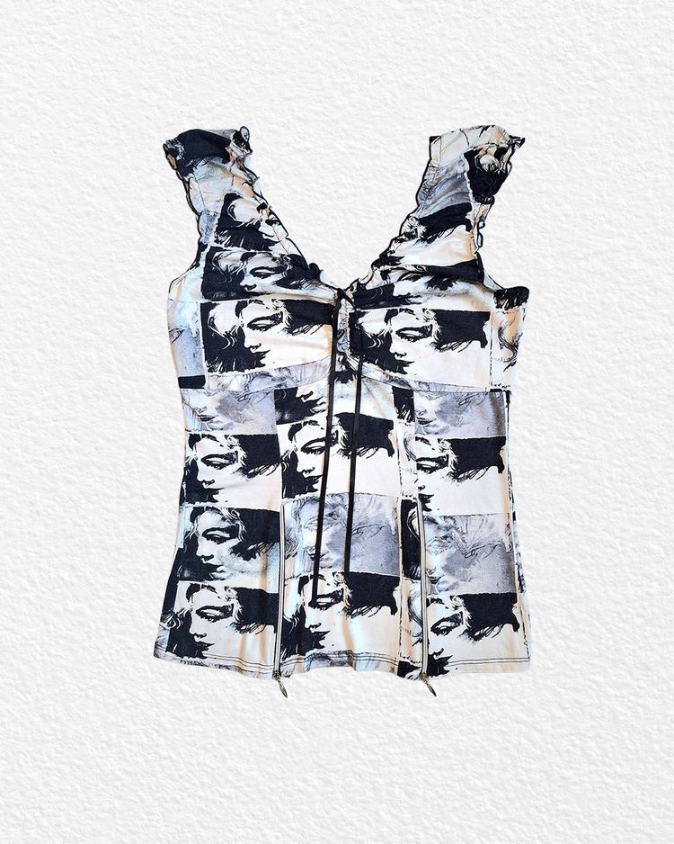 Black And White Sleeveless Top With Face Print