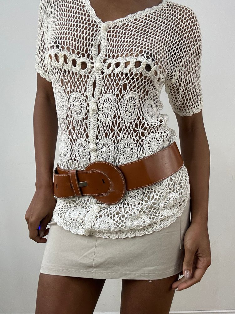 vintage edit: indie sleaze | brown leather belt with buckle detail image 1