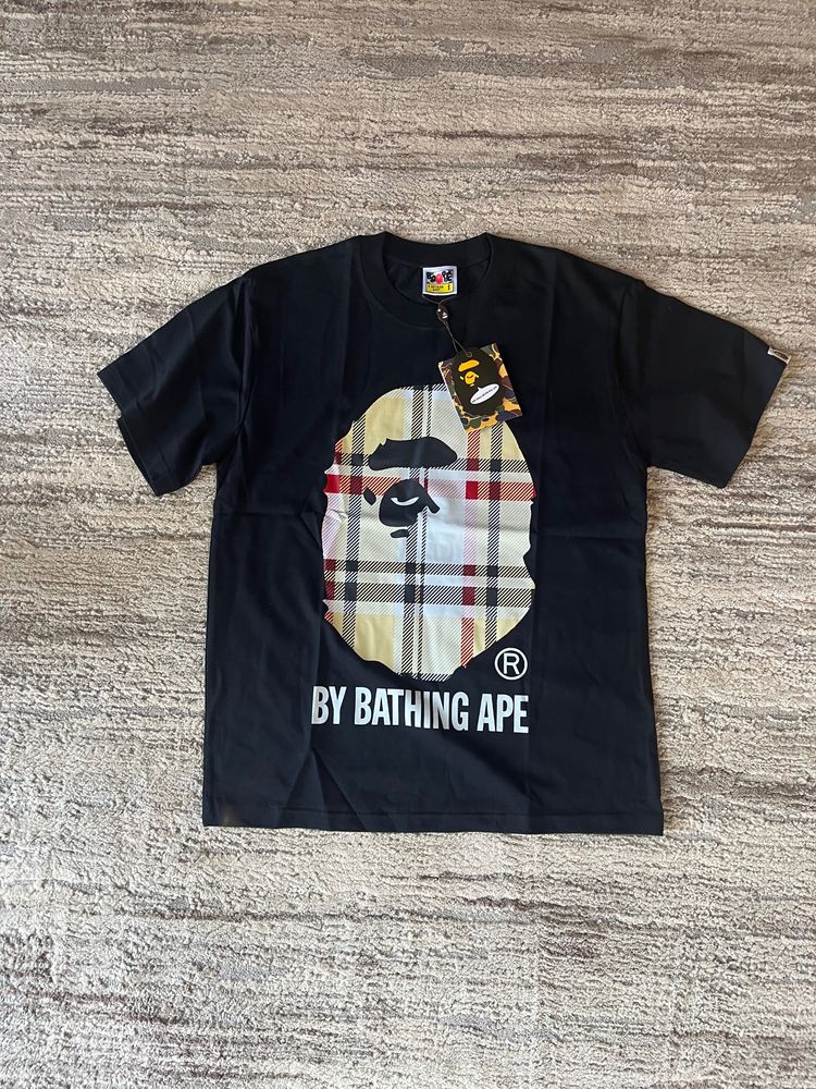 A Bathing Ape Black T-Shirt With Plaid Ape Face Logo image 1