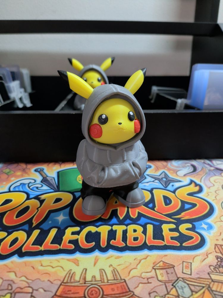 3D printed Pikachu Figure In Grey Hoodie