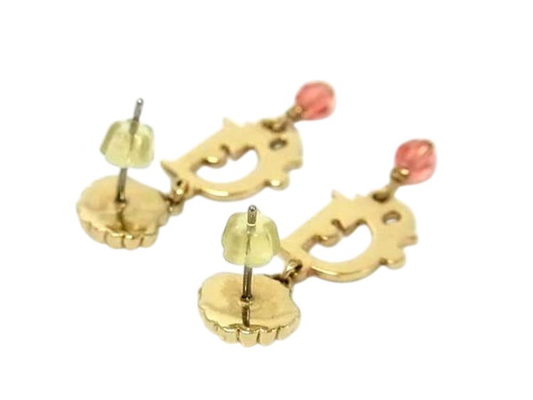 Christian Dior Gold Logo Rose Red Pink Crystal Earrings image 3