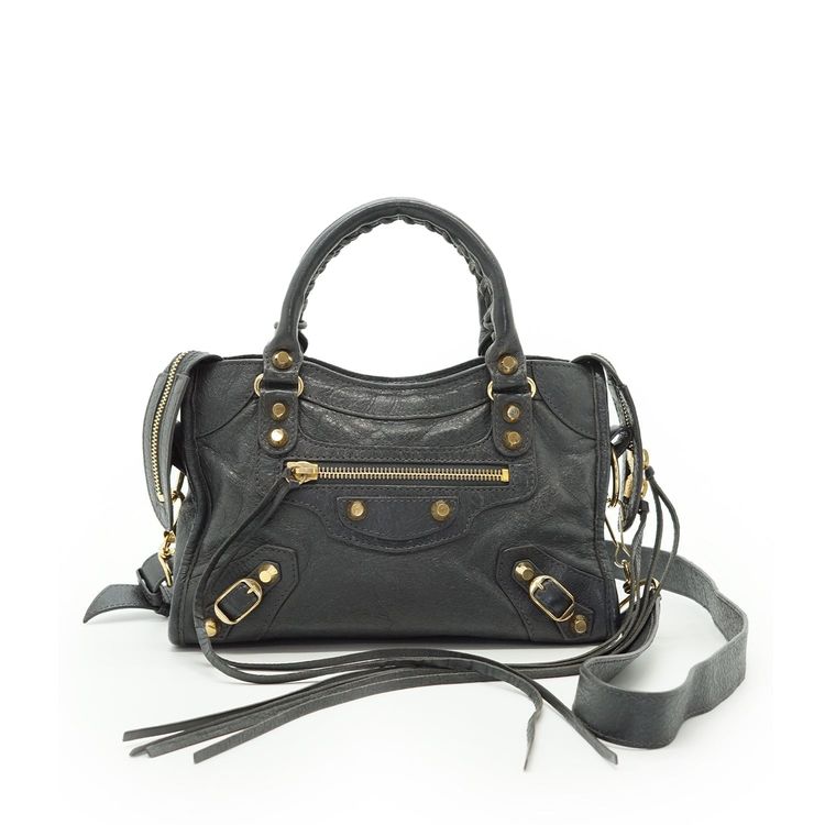 Borsa Balenciaga Classic City Mini in pelle grigio scuro con tracolla