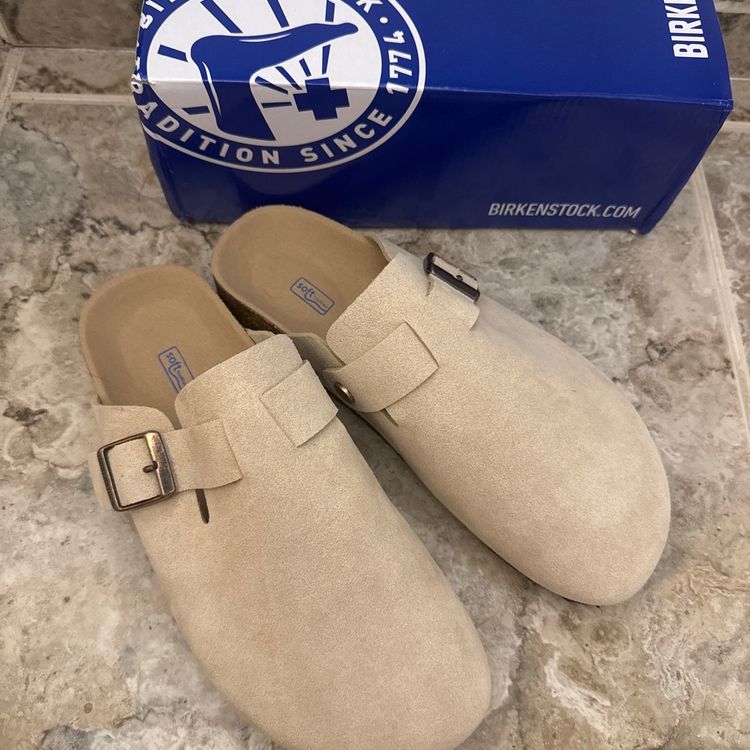 Birkenstock Beige Suede Slip-On Clogs image 1