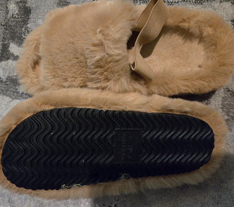 Other beige furry slippers with black sole product image