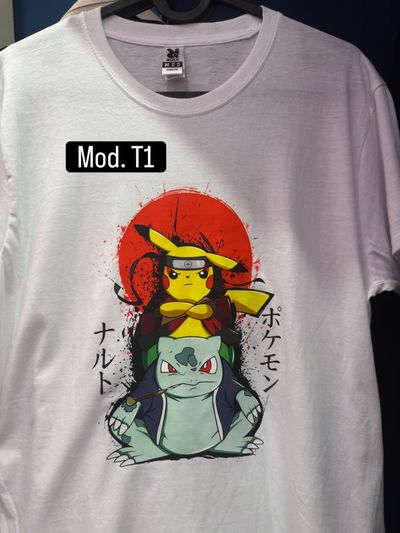 White Graphic T-Shirt With Pikachu And Bulbasaur Design