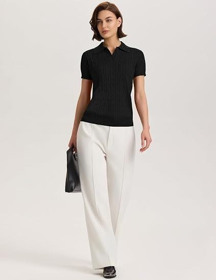 Immagine di Black Short Sleeve Cable Knit Polo Shirt 2