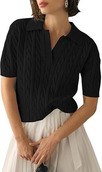 Immagine di Black Short Sleeve Cable Knit Polo Shirt 3