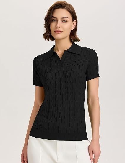 Polo Black Short Sleeve Cable Knit Polo Shirt product image