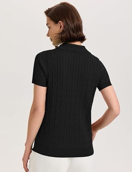 Immagine di Black Short Sleeve Cable Knit Polo Shirt 4