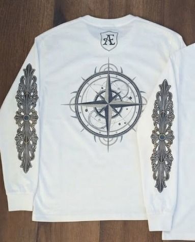 Chrome Hearts White Long Sleeve Shirt With Compass And Decorative Sleeve Prints product image