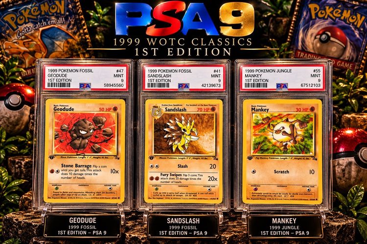 PSA 9 1st EDITIONS 1999 Pokemon Fossil And Jungle Trading Cards image 1