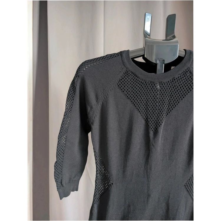 Immagine di Blue Vanilla Black Mesh Panel Knit Bodycon Dress 6