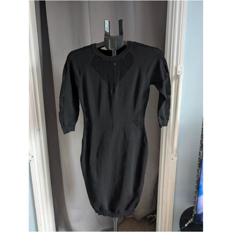 Immagine di Blue Vanilla Black Mesh Panel Knit Bodycon Dress 1