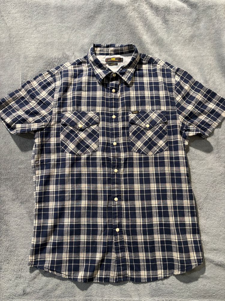 Blue And White Checkered Short Sleeve Shirt
