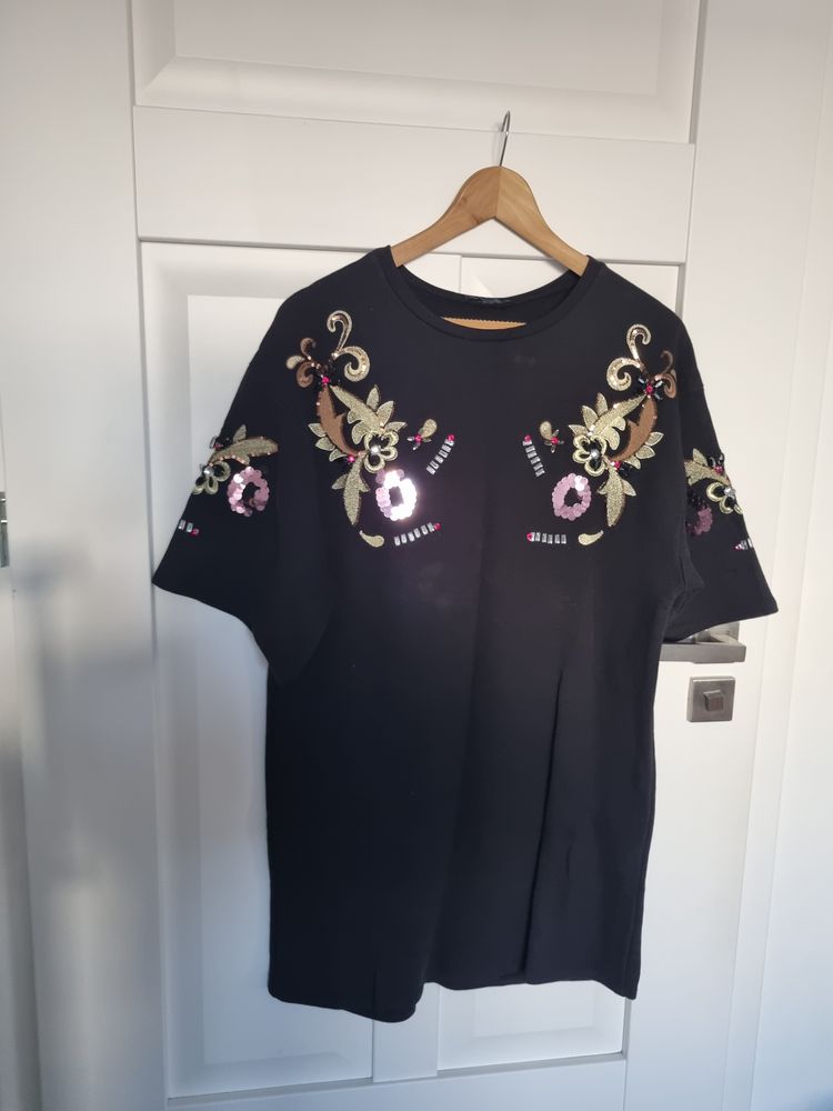 Black Embellished Short Sleeve Dress