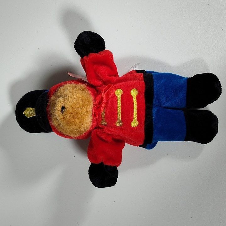 Plush Teddy Bear In Red And Blue Soldier Outfit obraz 1