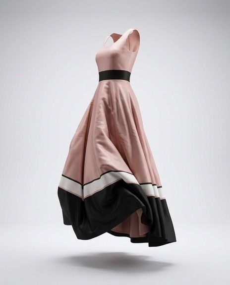 Pink Sleeveless Dress With Black And White Hem