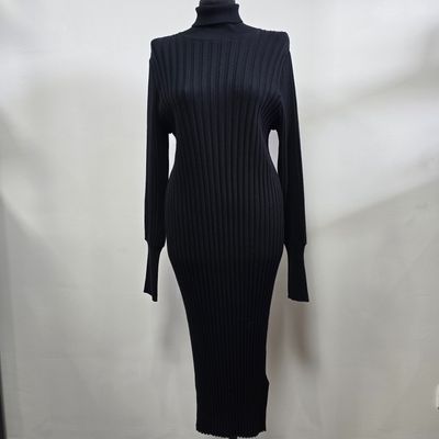 Black Ribbed Knit Turtleneck Dress