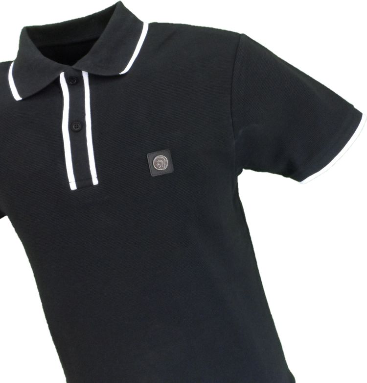 Trojan Mens Black Ottoman Rib Tipped Polo Shirt image 2