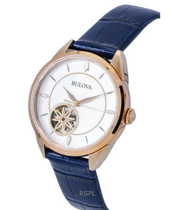 Bulova Sutton Leather Strap Open Heart Mother Of Pearl Dial Automatic 97L180 Women's Watch image 3