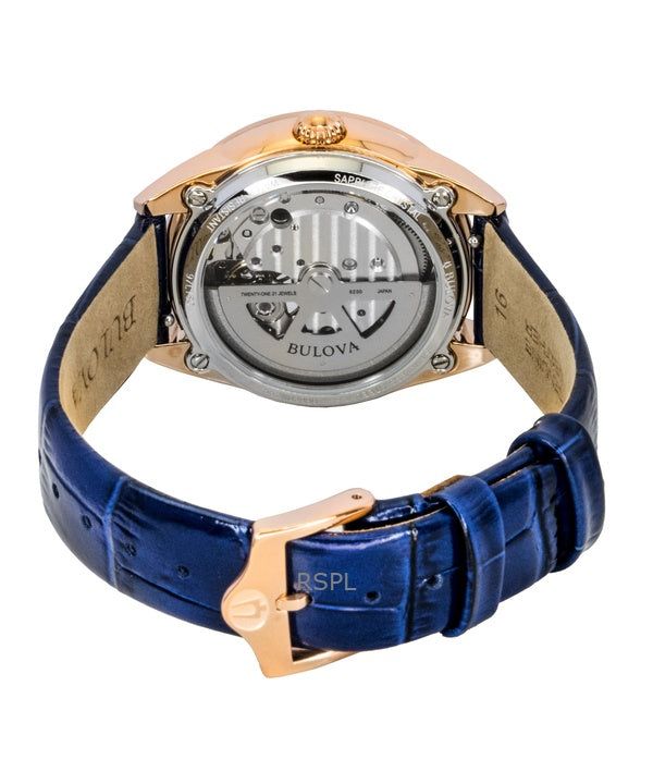 Bulova Sutton Leather Strap Open Heart Mother Of Pearl Dial Automatic 97L180 Women's Watch image 5