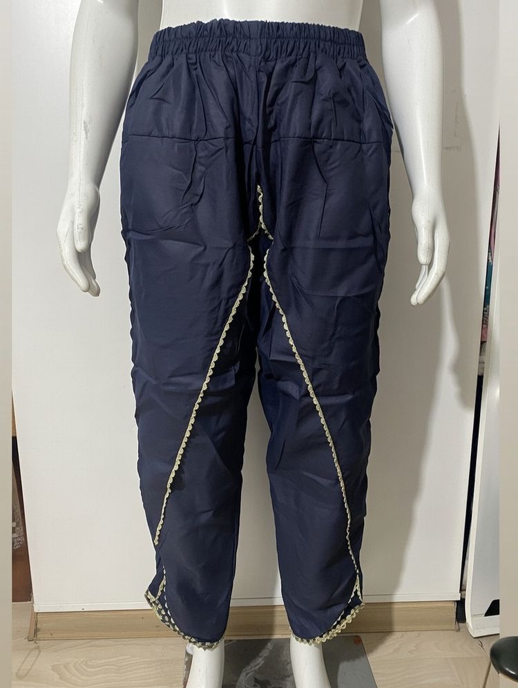Navy Blue Pants With Decorative Trim trousers 