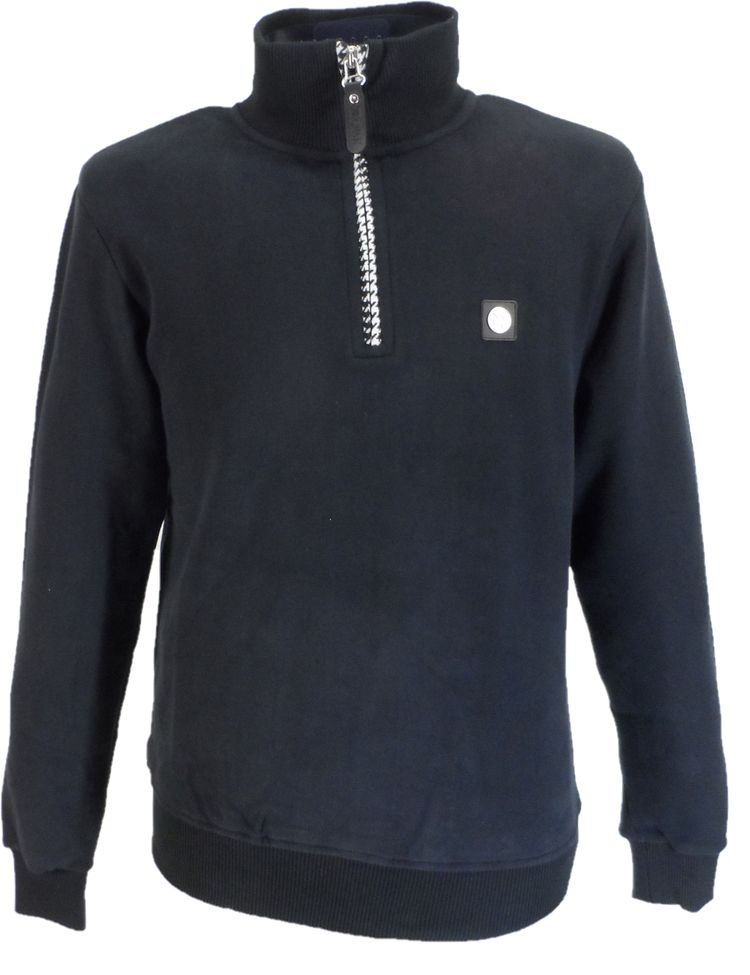 Trojan Mens Black Quarter Zip Trim Sweat Shirt imagen 1