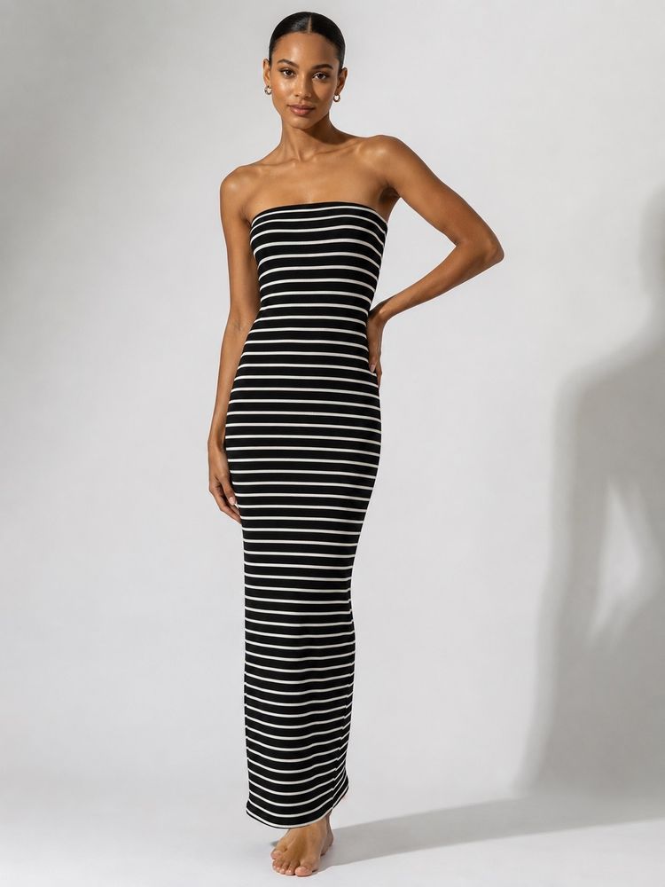 Other Black And White Striped Strapless Maxi Dress product image