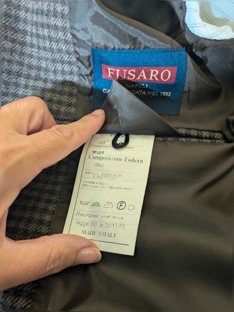 Blazer Uomo Fusaro Napoli Sartoriale 100% Lana Pied de poule marrone Grigio 52 4