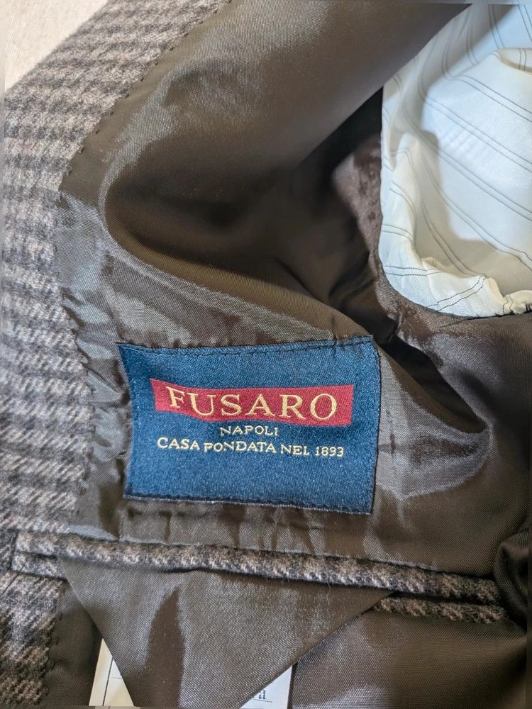 Blazer Uomo Fusaro Napoli Sartoriale 100% Lana Pied de poule marrone Grigio 52 3