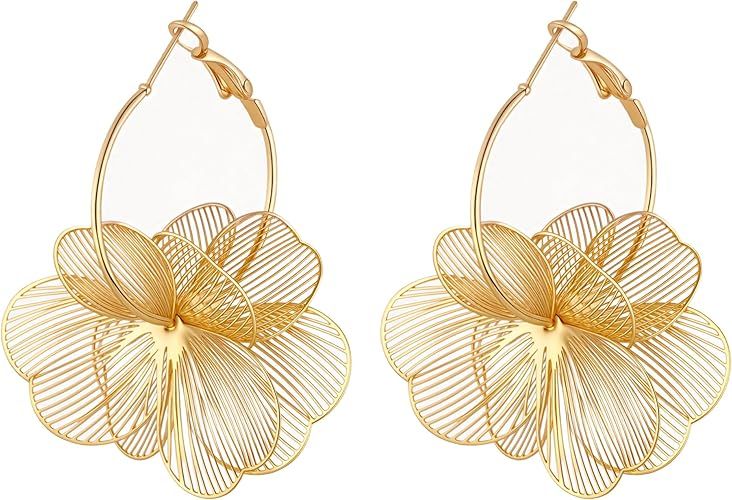 Gold Flower Hoop Earrings