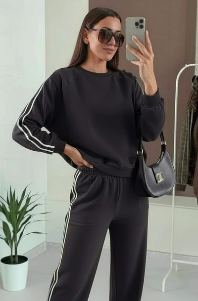 Alba two piece co-ord loungewear set in Black (ONE SIZE UK 8 -14)