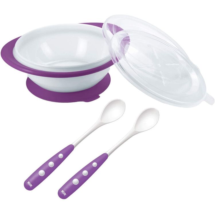 NUK Learn to Eat Training Set Sippy Cup with Feeding Bowl and Spoons Purple image 6