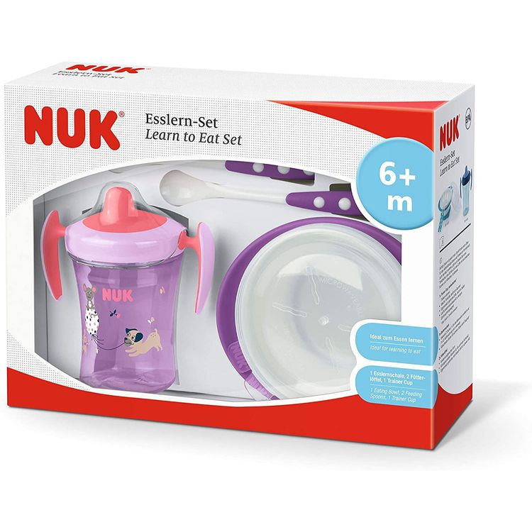 NUK Learn to Eat Training Set Sippy Cup with Feeding Bowl and Spoons Purple image 2