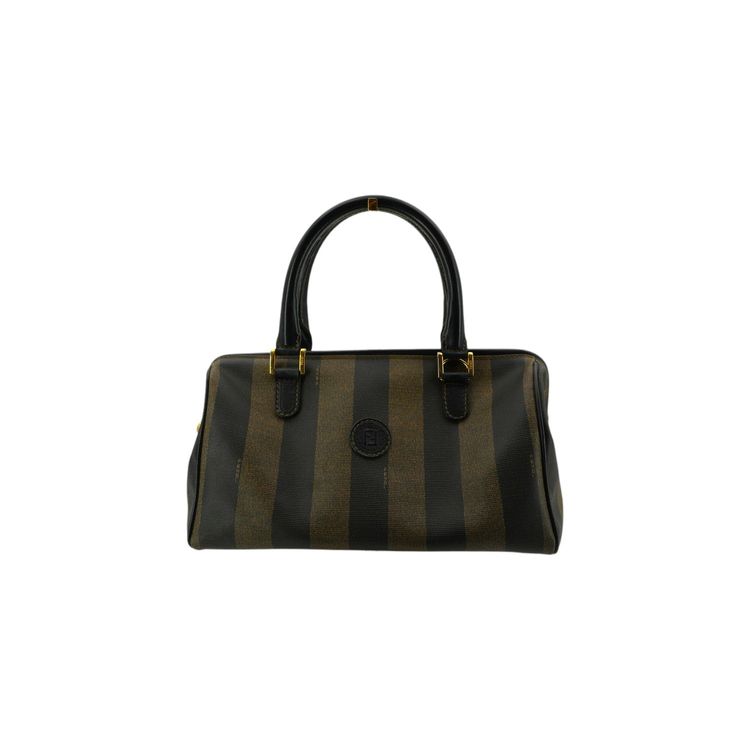 Borsa a mano Boston Fendi Vintage in tela a righe Pequin nera