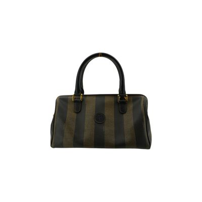 Borsa a mano Boston Fendi Vintage in tela a righe Pequin nera