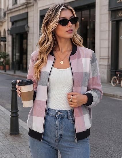 Pink And Gray Checkered Zip-Up Jacket image 5