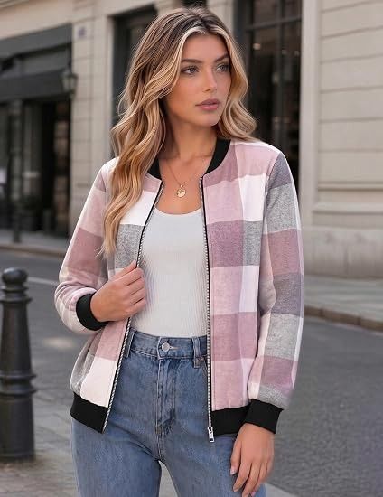 Pink And Gray Checkered Zip-Up Jacket image 2