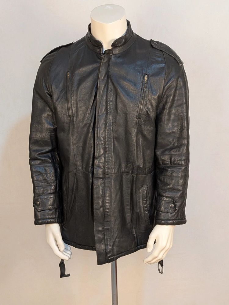 Giacca da uomo in Vera pelle nera vintage con cintura Tg. L/XL image 2