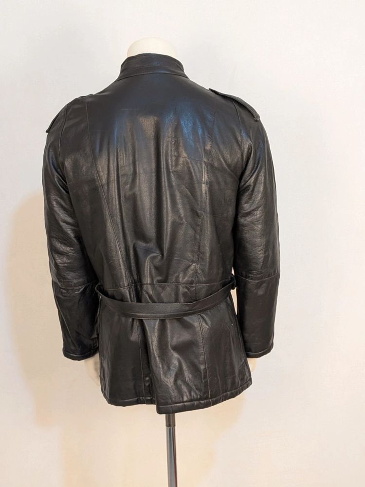 Giacca da uomo in Vera pelle nera vintage con cintura Tg. L/XL image 3