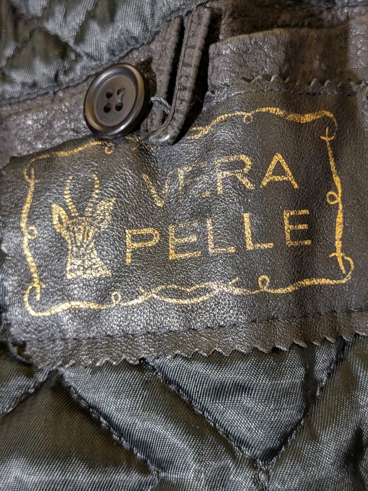 Giacca da uomo in Vera pelle nera vintage con cintura Tg. L/XL image 4