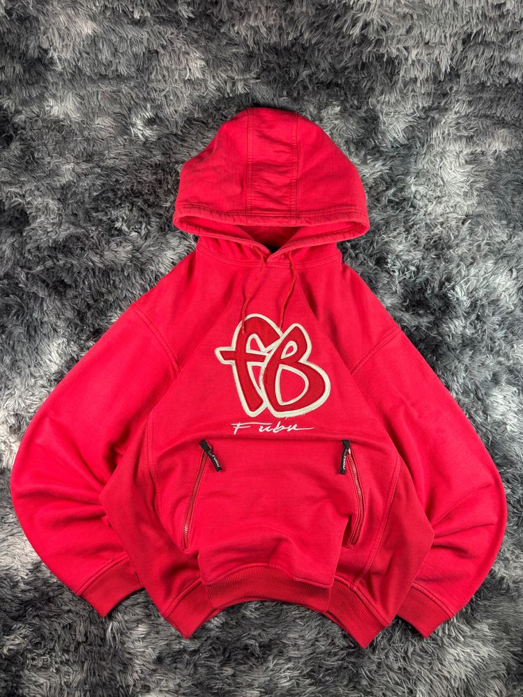 FUBU Vintage Heavyweight Hoodie Rossa XL Hip Hop Y2K Embroidered image 1