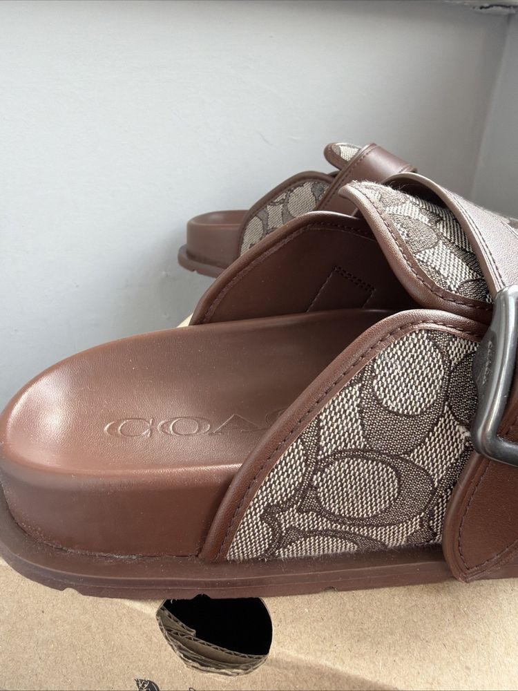 COACH Mens Archival Buckle Clog In Signature Jacquard Slides Oak Brown UK8.5 BN image 3