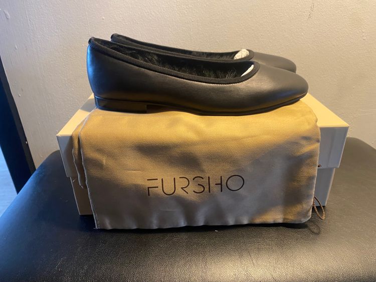 Fursho Black Leather Ballet Flats