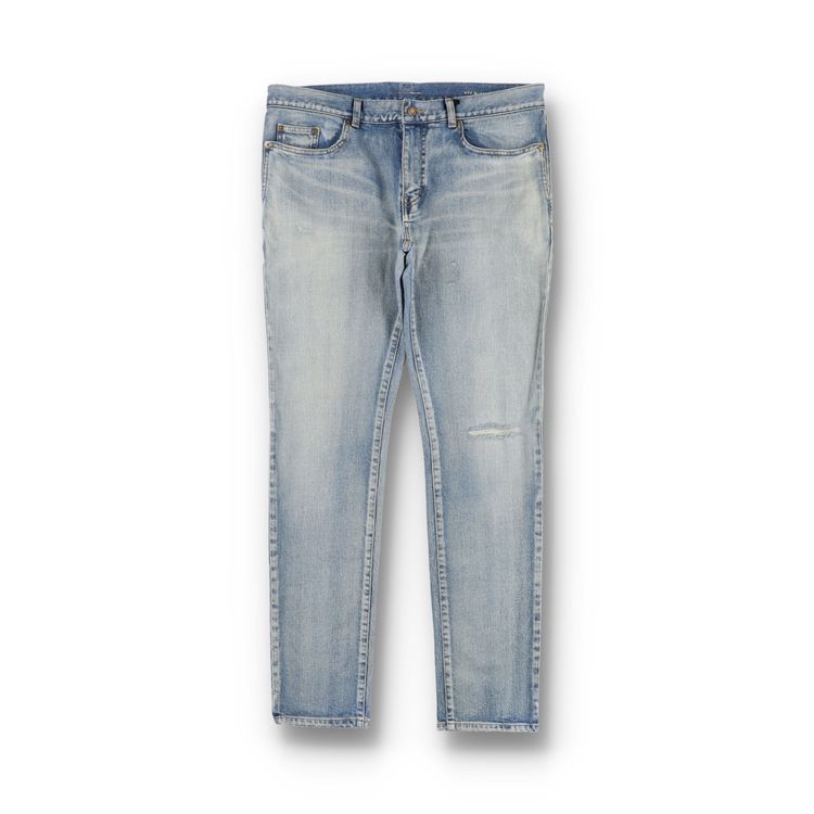Saint Laurent Paris Santa Monica Blue Knee Rip Skinny Jeans
