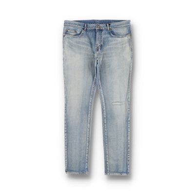 Saint Laurent Paris Santa Monica Blue Knee Rip Skinny Jeans